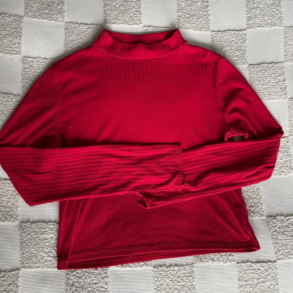 Olivia Rue Red Ribbed Mock-Neck Long Sleeve Top